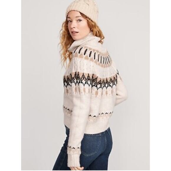 Chunky‎ Fair Isle Turtleneck Sweater 2X Nordic Knit Pullover Cream Cozy Winter - Picture 1 of 10